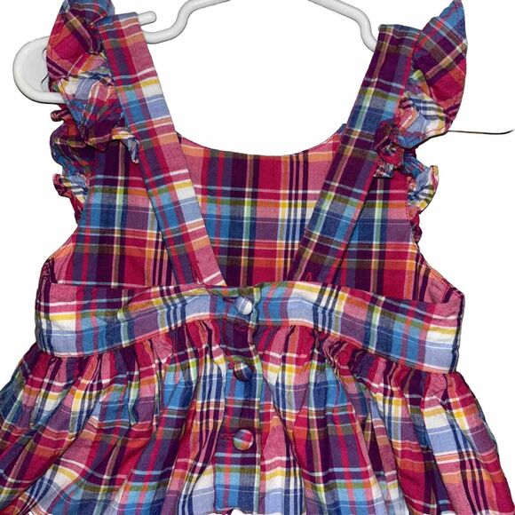 Ralph Lauren Dress Plaid 18 Month Ruffle Sleeves V Back Button Lined Cotton - Picture 3 of 5